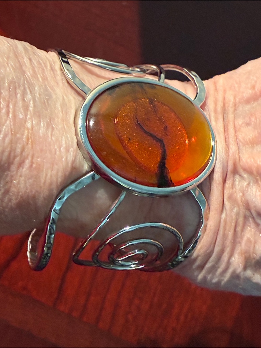 Beautiful Cuff Bracelet with Amber-Orange Stone